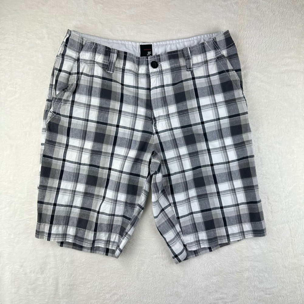 JF‎ J.Ferrar Shorts Mens Modern Fit 34 Grey Plaid Flat Front 100% Cotton Casual